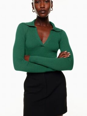 Babaton Green Sculpt Knit Polo Long Sleeve